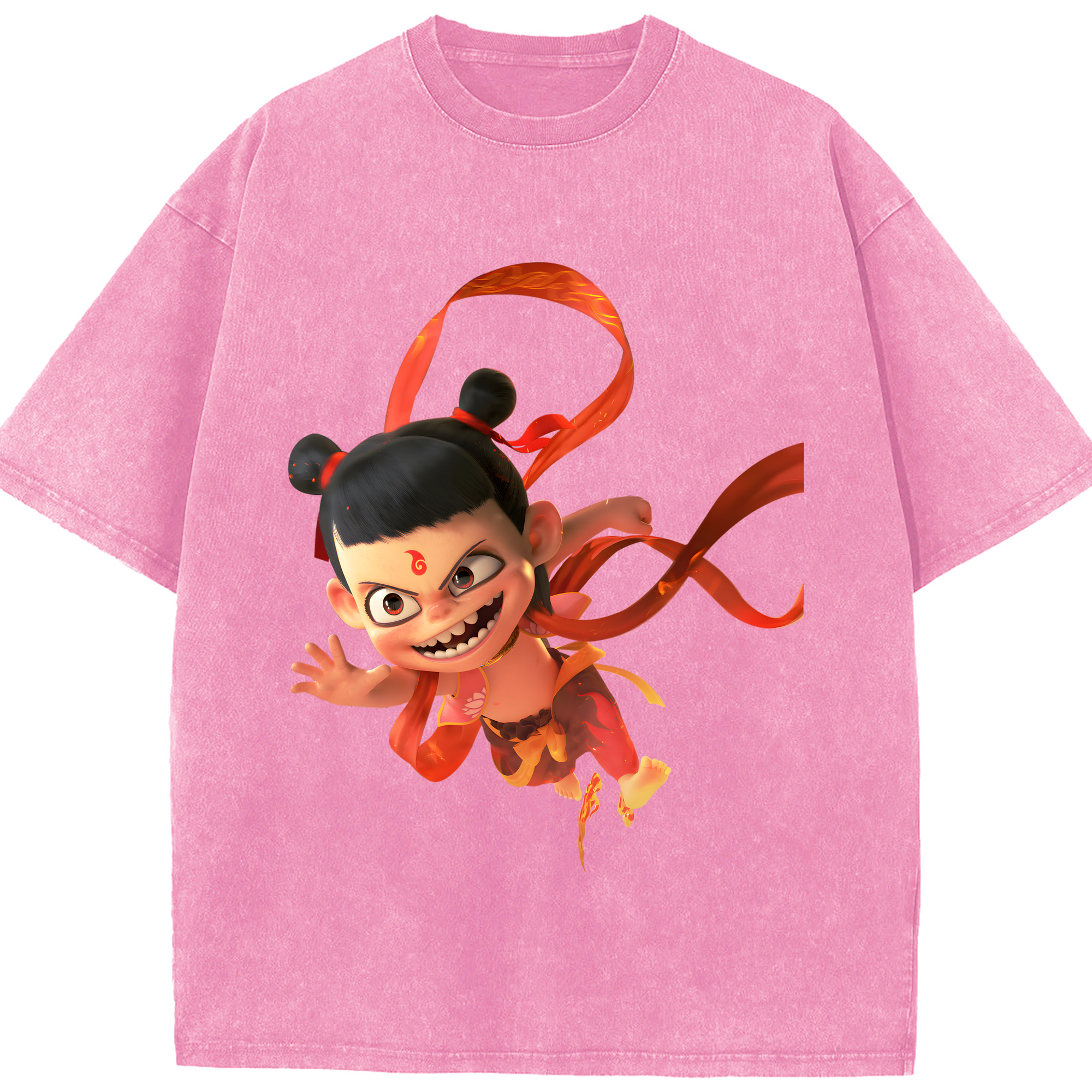 （画像用） Ne Zha 2 ナタ 魔童の大暴れ 綿100% ヴィンテージ風 半袖Tシャツ（フロントプリント）